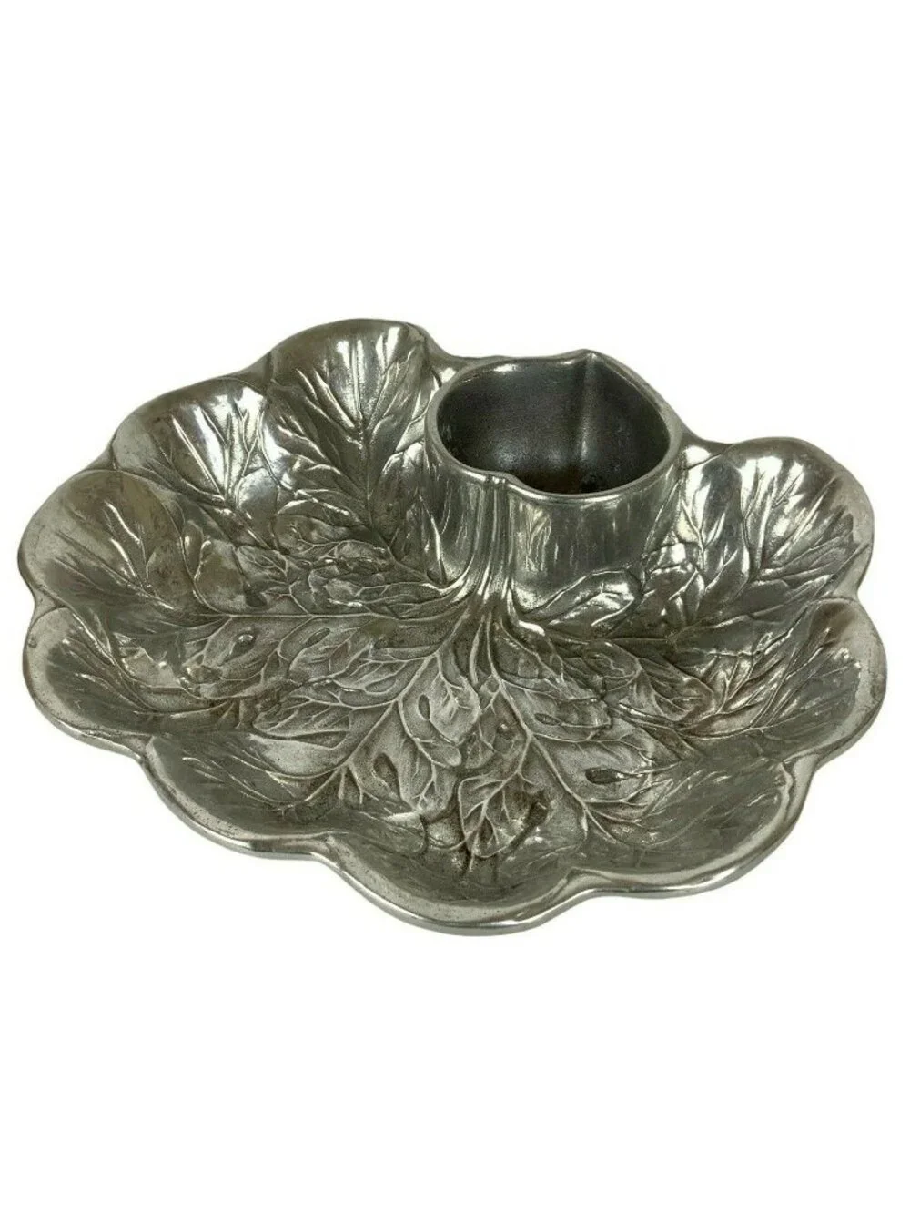 Wilton Armetale Majolica Chip Dip Radish Cabbage Leaf Serving Bowl Pewter Finish